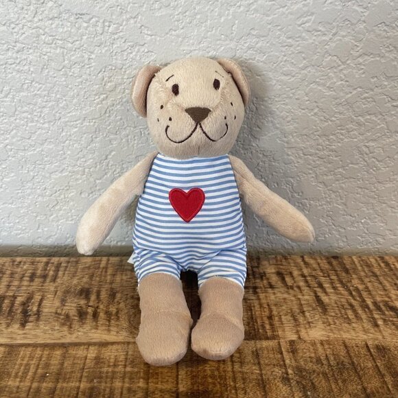 Ikea Fabler Bjorn Baby Teddy Bear Plush Stuffed Animal Blue Striped Red Heart 9" - Picture 2 of 7